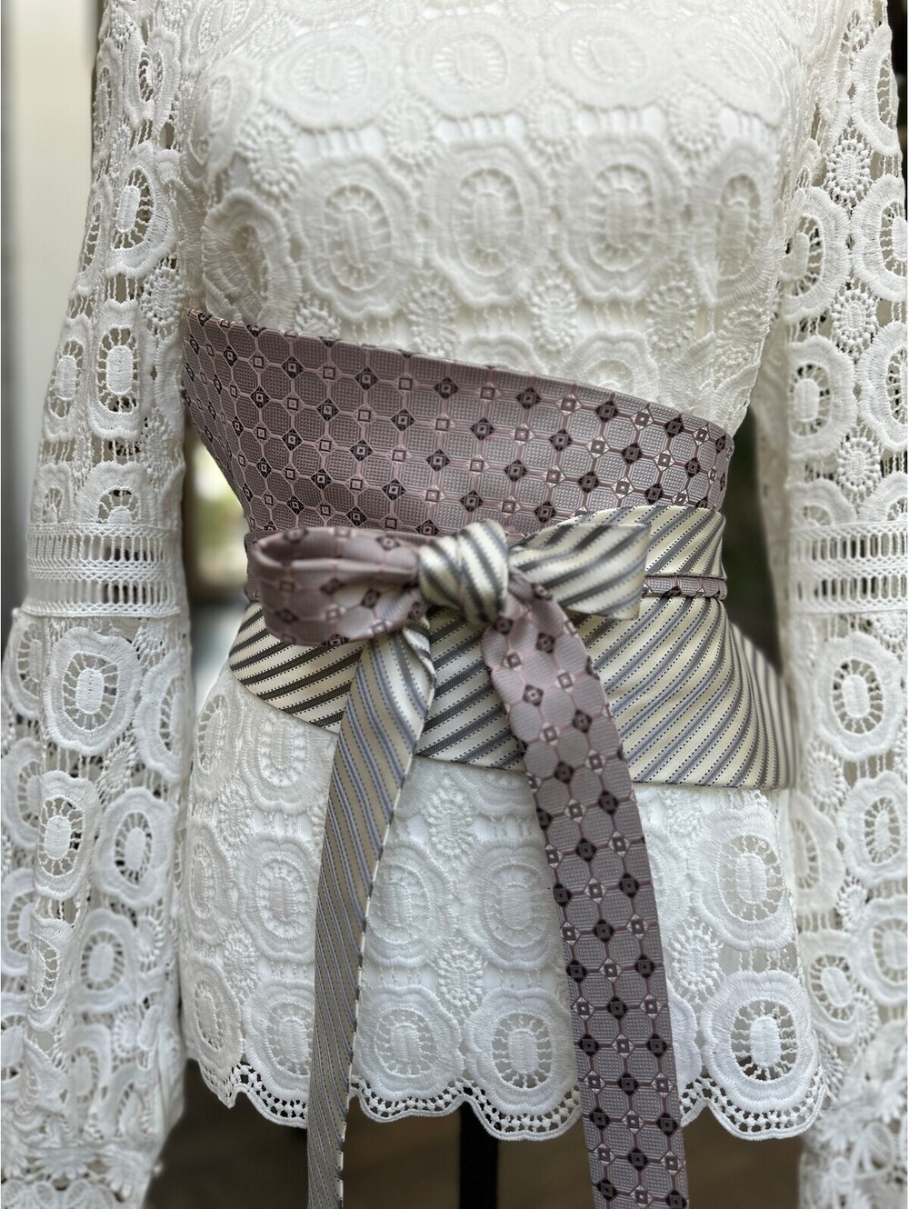 Upcycled Silk Corset Style Obi Tie Waist Belt | OOAK | OS